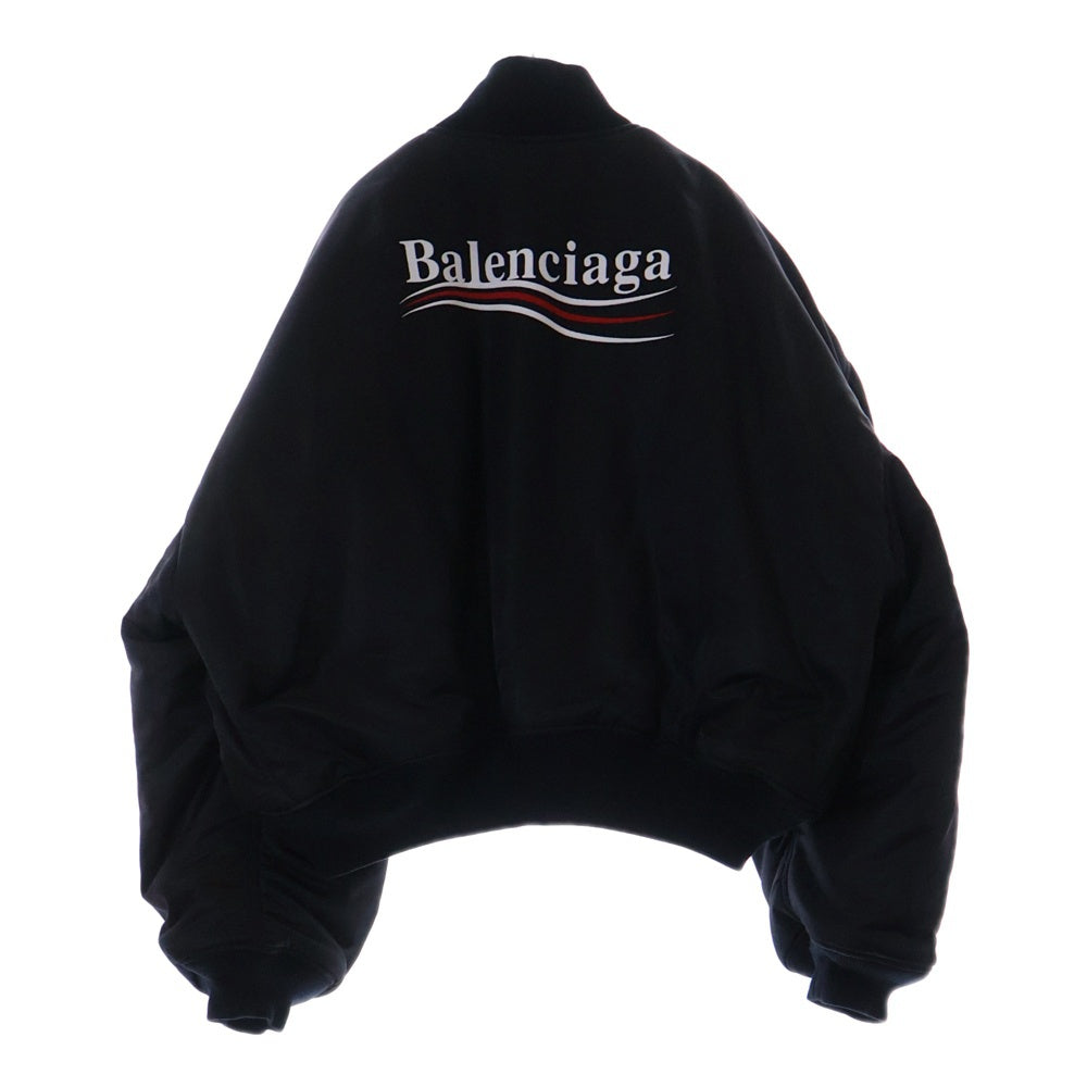 BALENCIAGA(バレンシアガ) Political Varsity Bomber Jacket ロゴ刺繍 ボンバージャケット ブラック 758940 TNO27