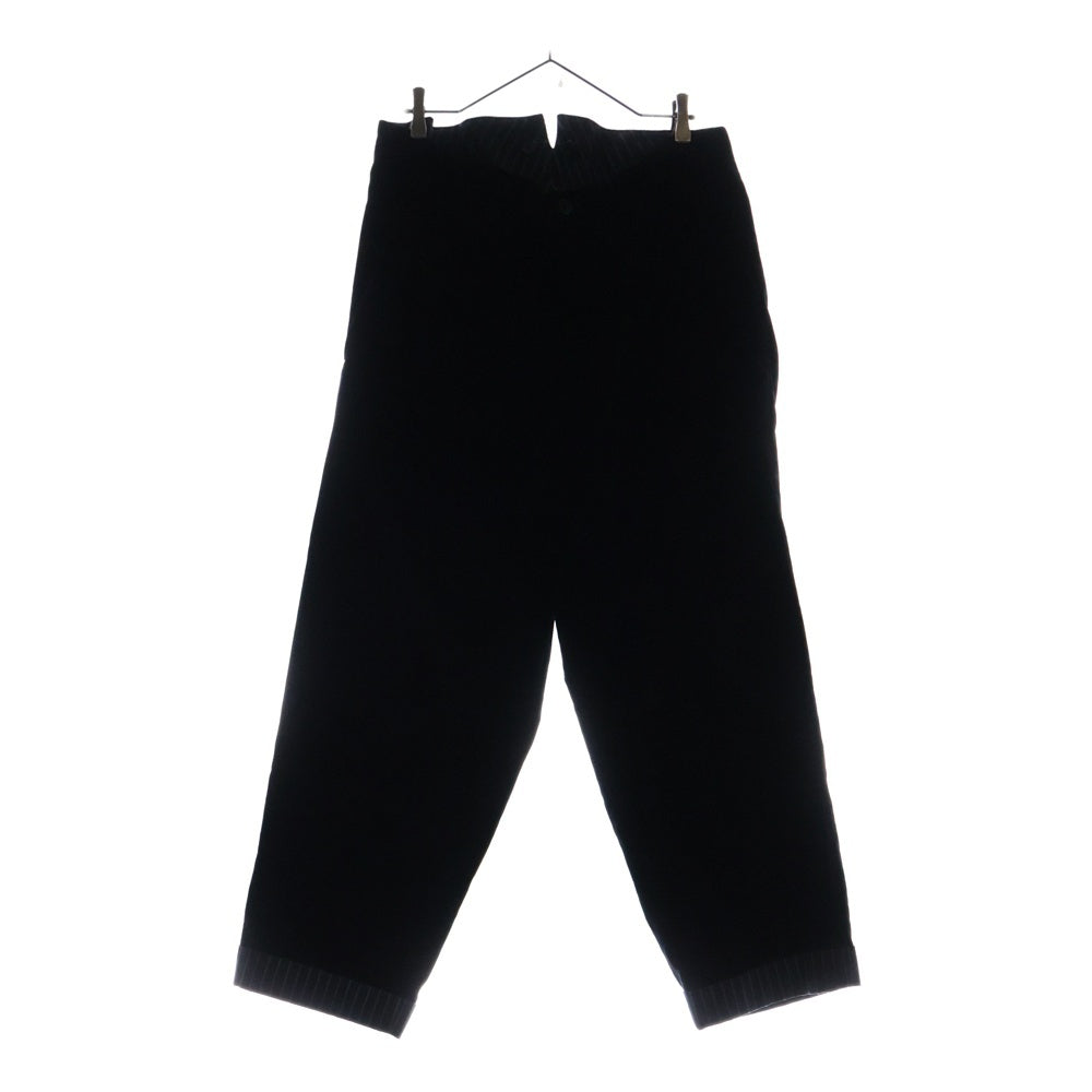 Yohji Yamamoto POUR HOMME(ヨウジヤマモト プールオム) 裏地ストライプ ベロアスラックス ロングパンツ ブラック HE-P63-019
