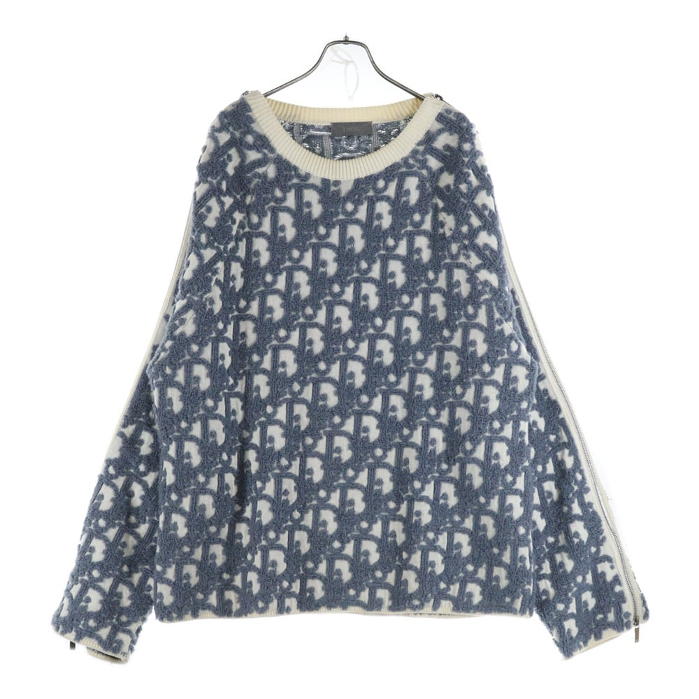 DIOR(ディオール) 24AW ジップデザイン テリー総柄ニット オブリーク ホワイト/ブルー 493M635AT847