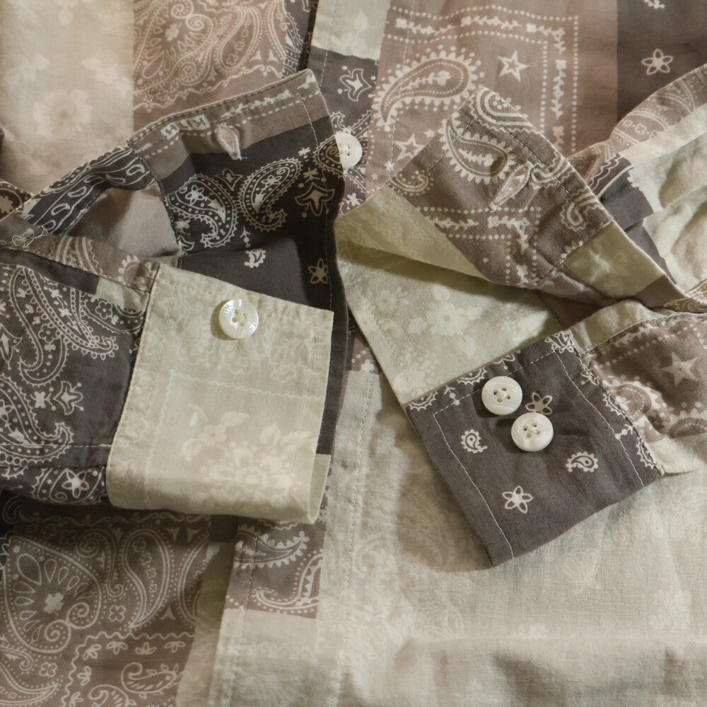 KITH(キス) Washed Cotton Bandana Boxy Collared Overshirt バンダナ長袖シャツ ブラウン