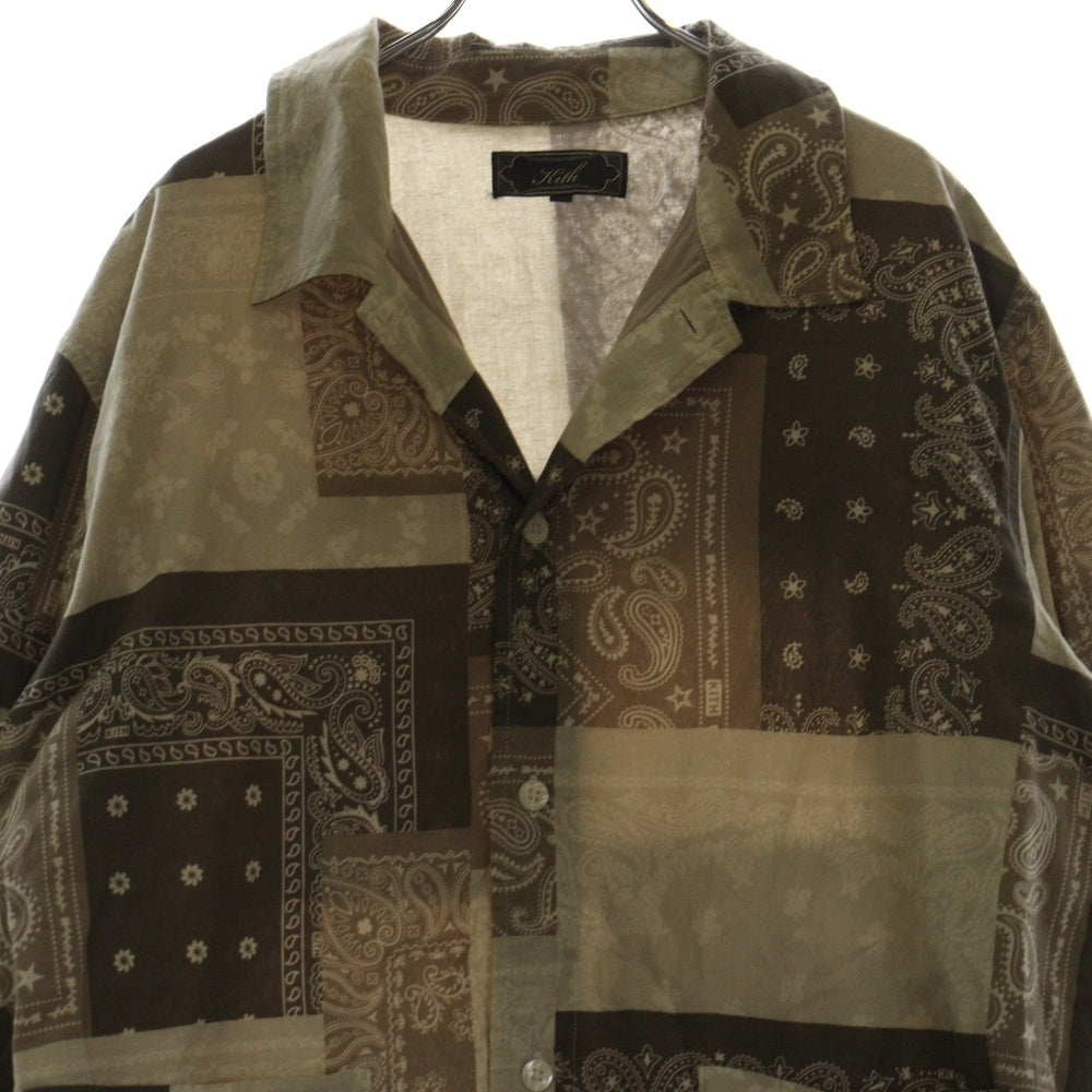 KITH(キス) Washed Cotton Bandana Boxy Collared Overshirt バンダナ長袖シャツ ブラウン