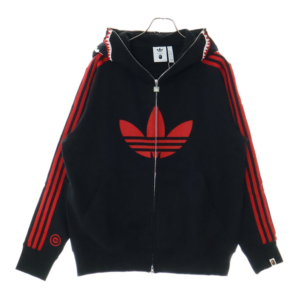 adidas Originals(アディダスオリジナルス) ×A BATHING APE BAPE SHARK FZ H アベイシングエイプ シャーク ジップアップスウェットパーカー フーディー ブラック JN7119