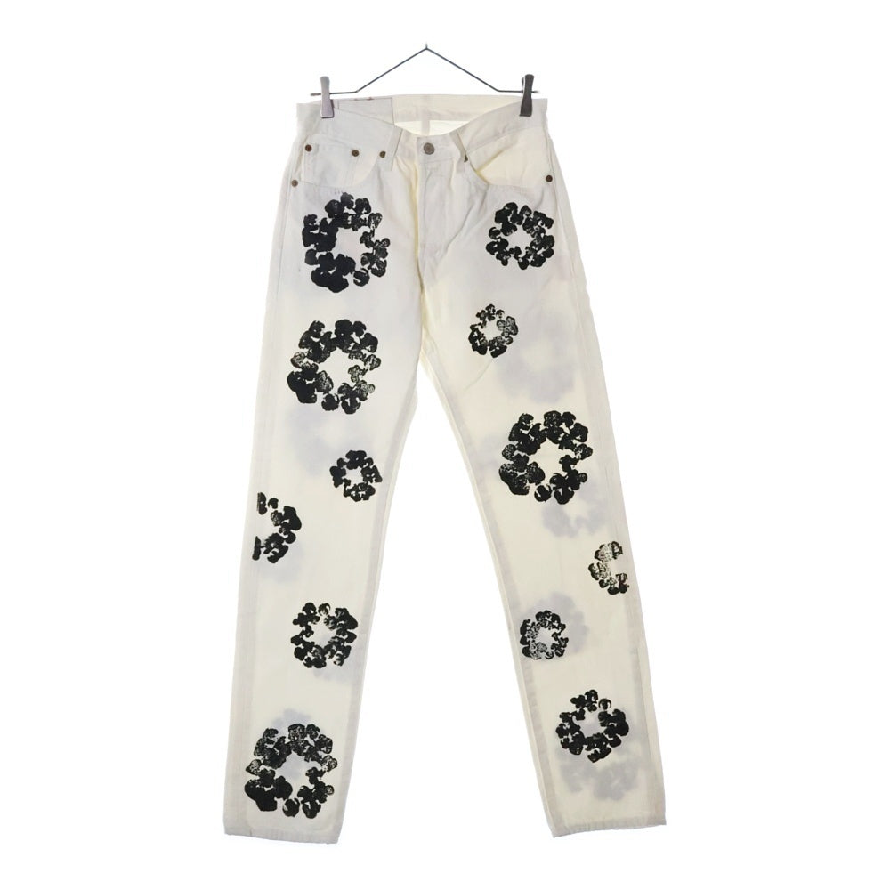 DENIM TEARS(デニムティアーズ) ×LEVI'S 501 COTTON WREATH CHAIN STITCH リーバイス フラワー刺繍デニムパンツ ホワイト PC9-A1592-0004