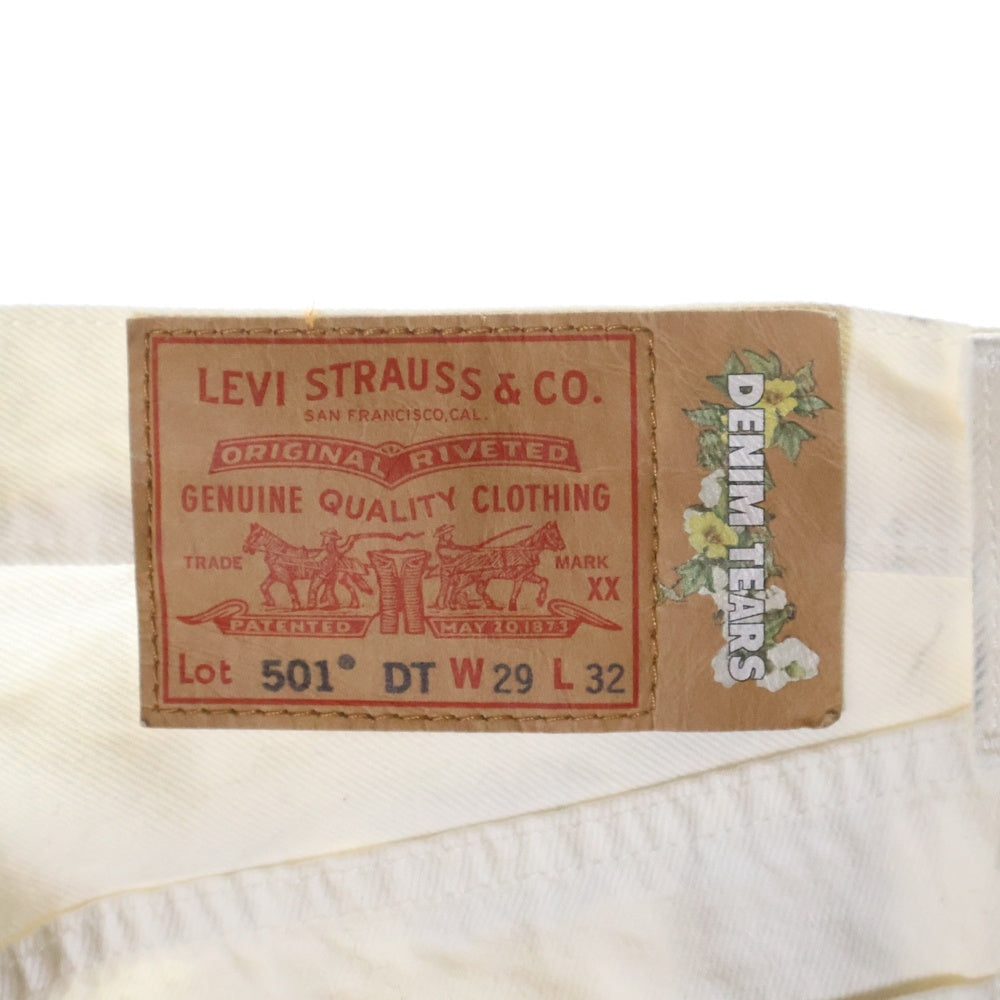 DENIM TEARS(デニムティアーズ) ×LEVI'S 501 COTTON WREATH CHAIN STITCH リーバイス フラワー刺繍デニムパンツ ホワイト PC9-A1592-0004