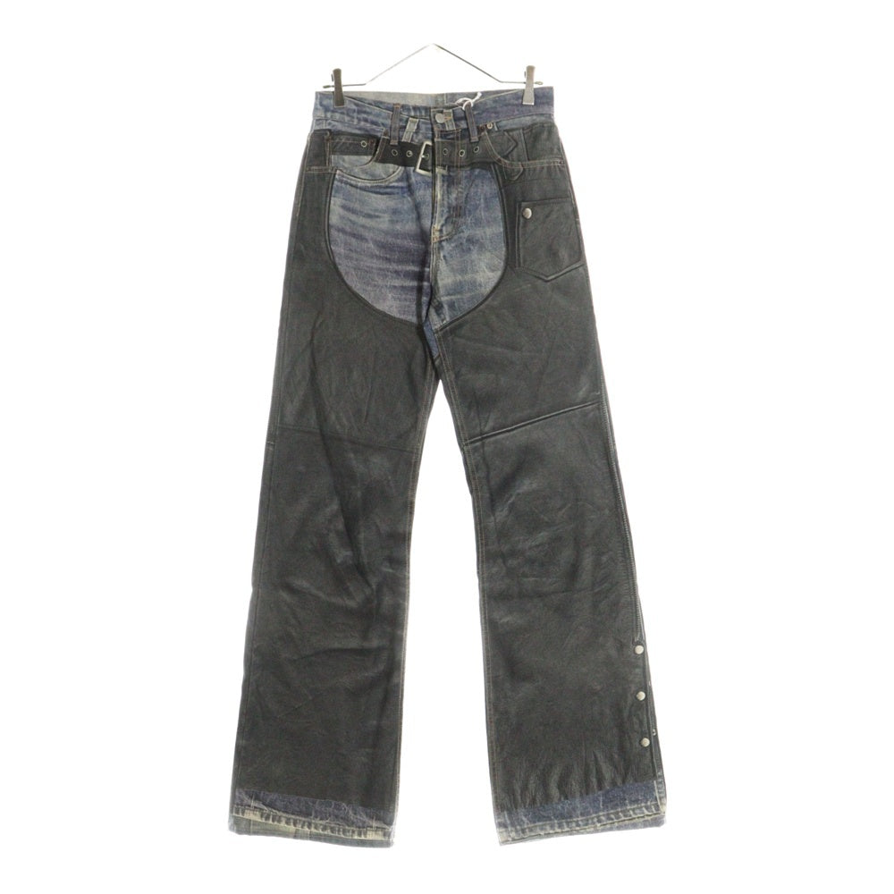 Acne Studios(アクネ ストゥディオズ) 24SS Leather Chaps Printed Jeans トロンプルイユ 転写プリントデニムパンツ インディゴ FN-MN-TROU000961
