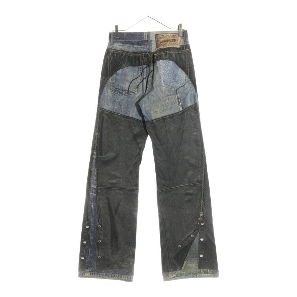Acne Studios(アクネ ストゥディオズ) 24SS Leather Chaps Printed Jeans トロンプルイユ 転写プリントデニムパンツ インディゴ FN-MN-TROU000961