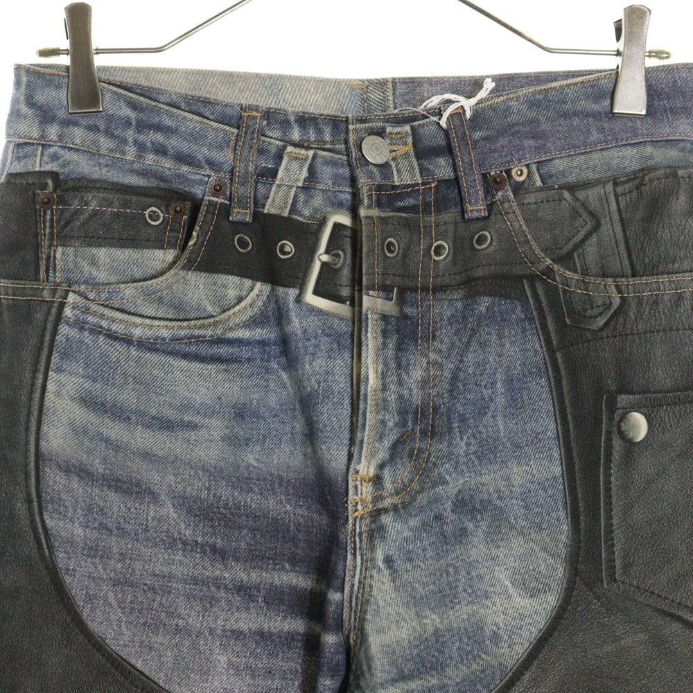 Acne Studios(アクネ ストゥディオズ) 24SS Leather Chaps Printed Jeans トロンプルイユ 転写プリントデニムパンツ インディゴ FN-MN-TROU000961