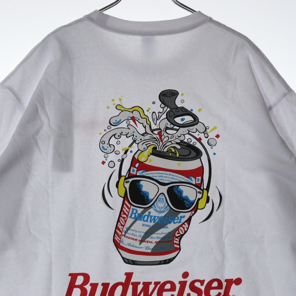 CHALLENGER(チャレンジャー) ×HAROSHI xBUDWEISER ×ハロシ ×バドワイザ- バックプリント 半袖Tシャツ カットソー ホワイト CLG BUD 025-003