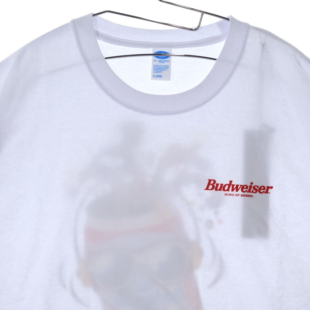 CHALLENGER(チャレンジャー) ×HAROSHI xBUDWEISER ×ハロシ ×バドワイザ- バックプリント 半袖Tシャツ カットソー ホワイト CLG BUD 025-003