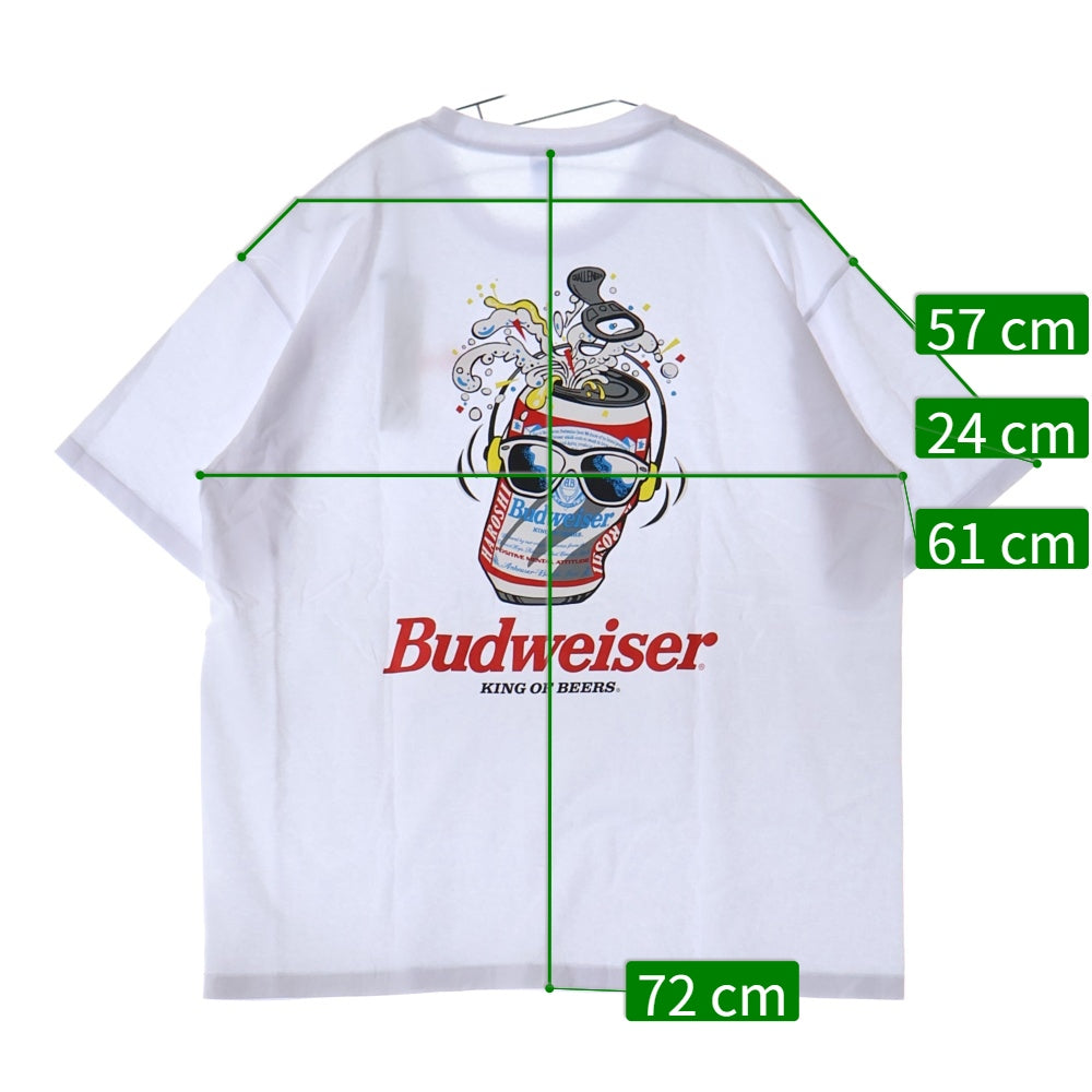 CHALLENGER(チャレンジャー) ×HAROSHI xBUDWEISER ×ハロシ ×バドワイザ- バックプリント 半袖Tシャツ カットソー ホワイト CLG BUD 025-003