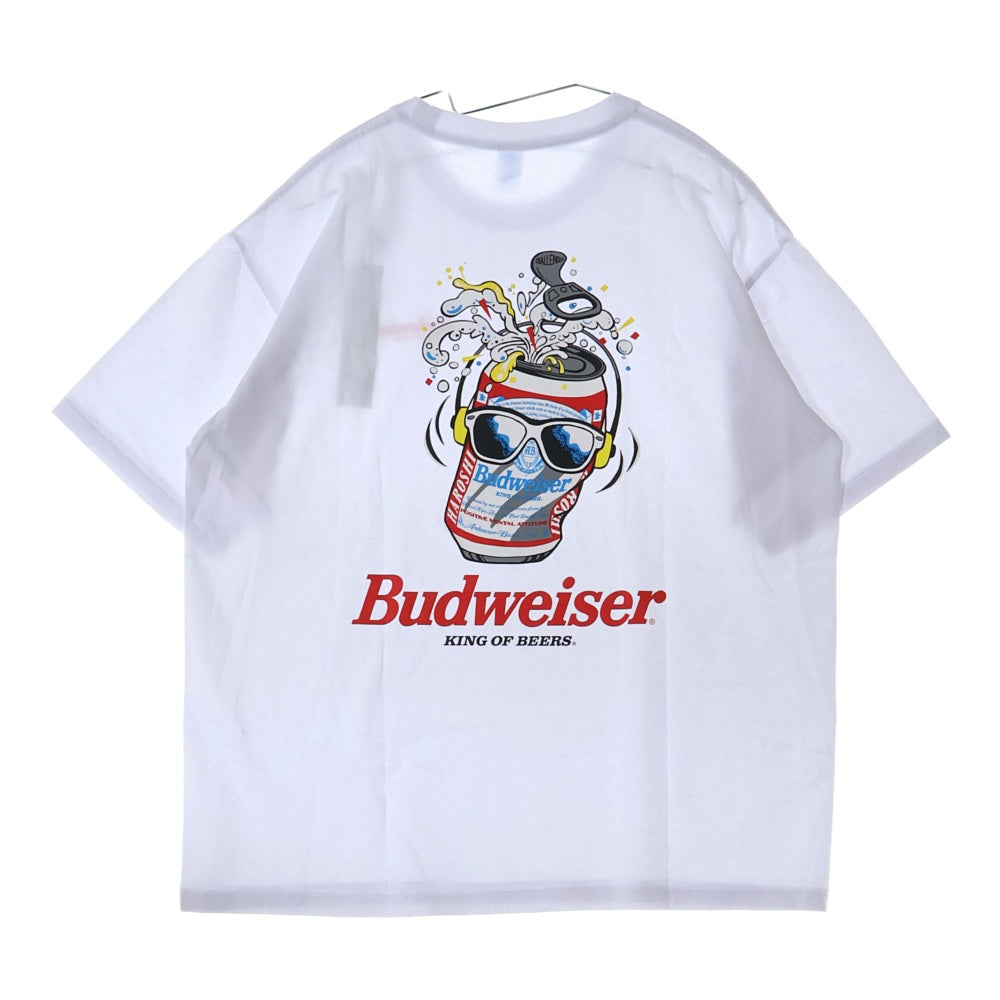 CHALLENGER(チャレンジャー) ×HAROSHI xBUDWEISER ×ハロシ ×バドワイザ- バックプリント 半袖Tシャツ カットソー ホワイト CLG BUD 025-003