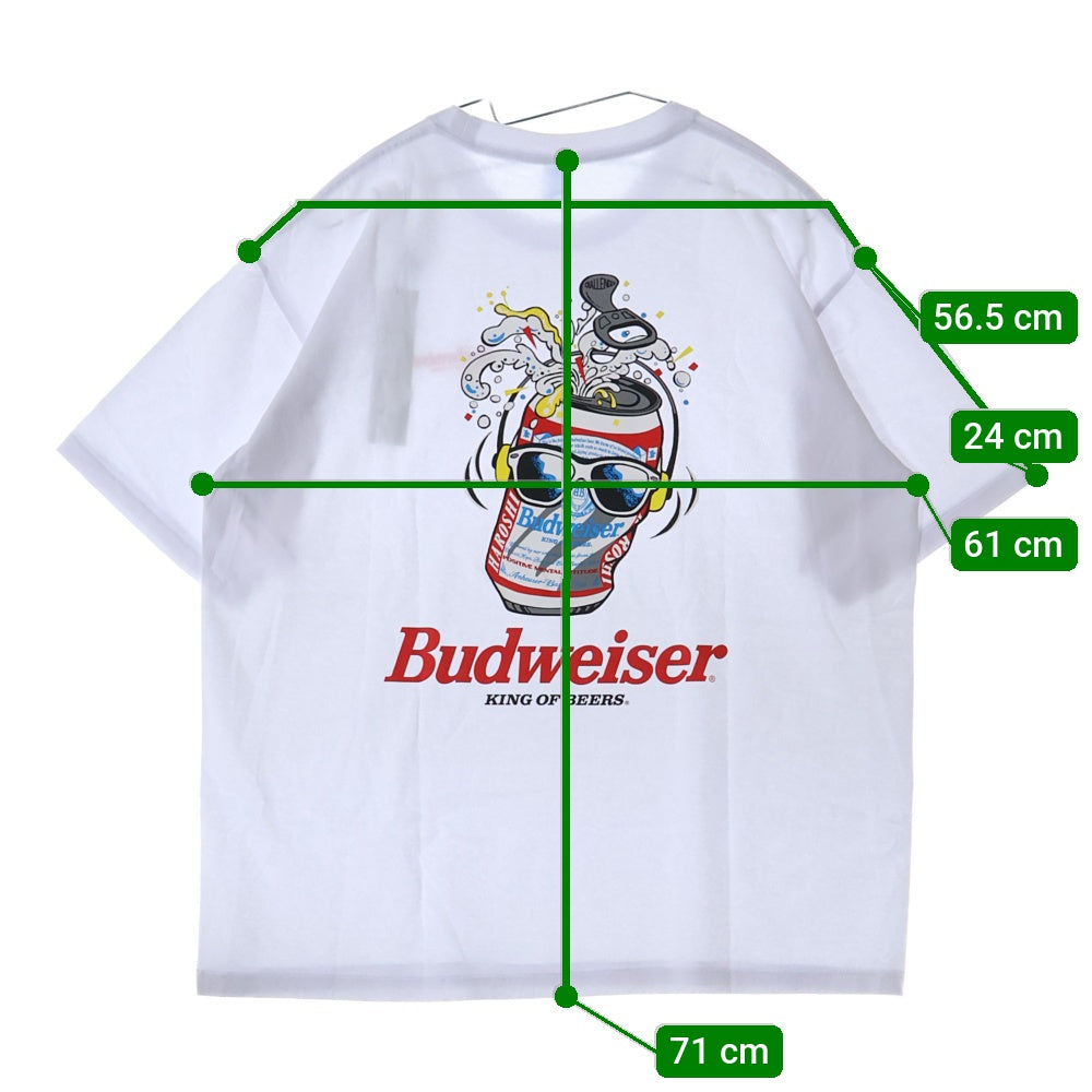 CHALLENGER(チャレンジャー) ×HAROSHI xBUDWEISER ×ハロシ ×バドワイザ- バックプリント 半袖Tシャツ カットソー ホワイト CLG BUD 025-003