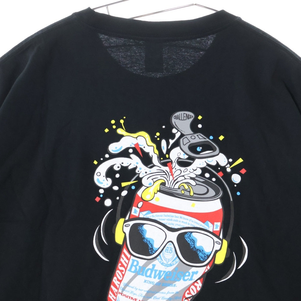 CHALLENGER(チャレンジャー) ×HAROSHI xBUDWEISER ×ハロシ ×バドワイザ- バックプリント 半袖Tシャツ カットソー ブラック CLG BUD 025-003