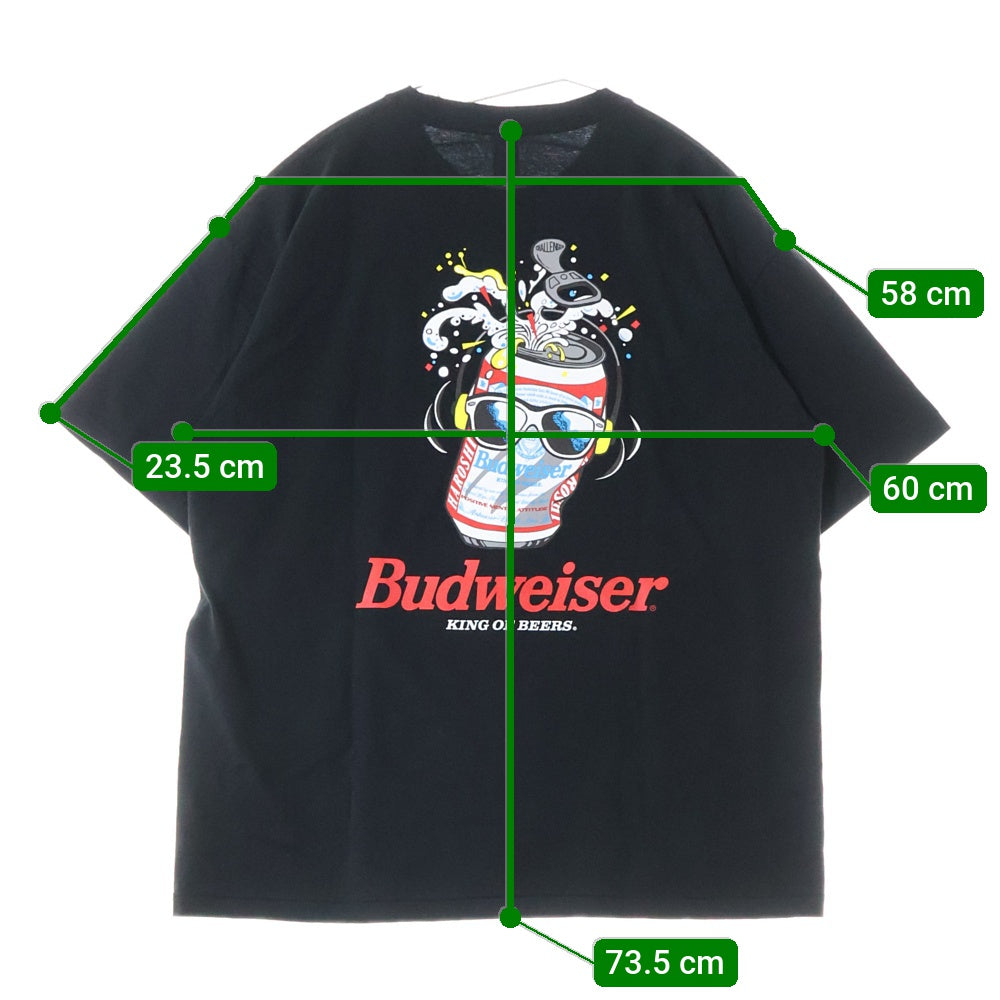 CHALLENGER(チャレンジャー) ×HAROSHI xBUDWEISER ×ハロシ ×バドワイザ- バックプリント 半袖Tシャツ カットソー ブラック CLG BUD 025-003