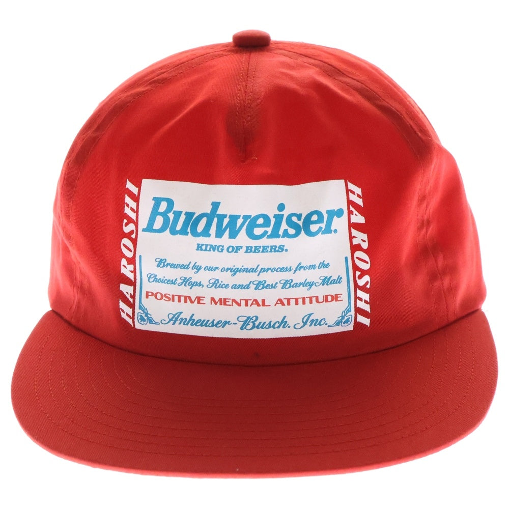 CHALLENGER(チャレンジャー) ×HAROSHI xBUDWEISER ×ハロシ ×バドワイザ- ロゴプリント ベースボールキャップ 帽子 レッド CLG BUD 025-004