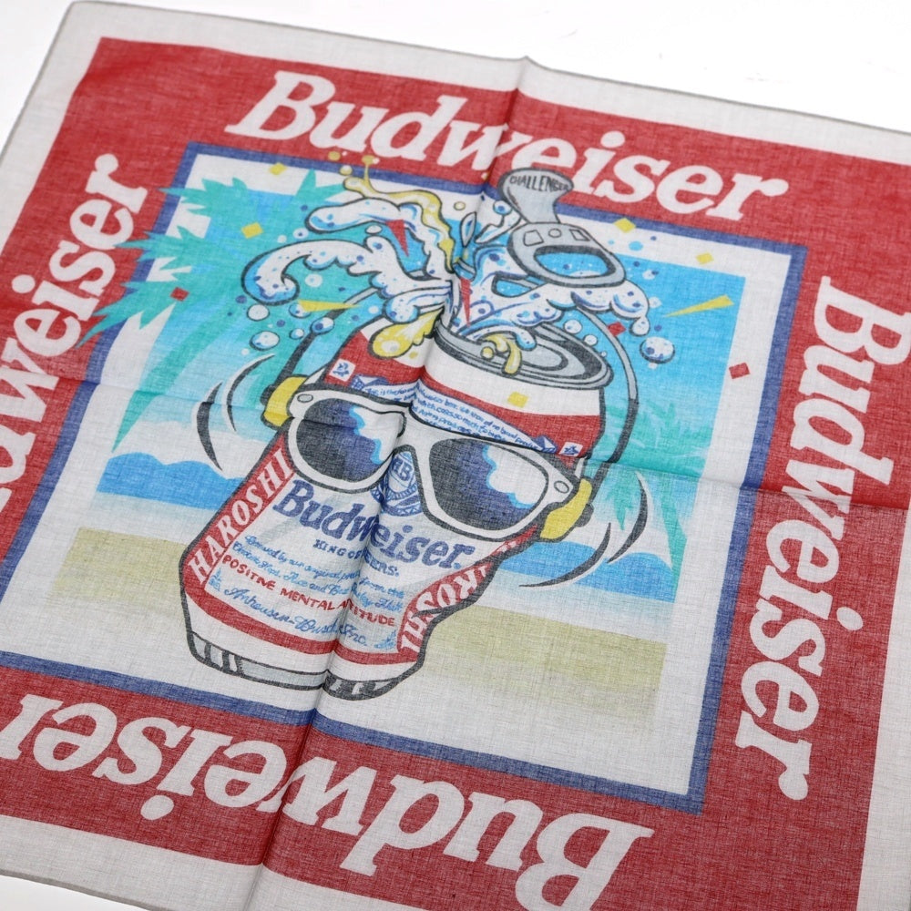 CHALLENGER(チャレンジャー) ×HAROSHI xBUDWEISER ×ハロシ ×バドワイザ- プリントデザイン ハンドタオル バンダナ レッド