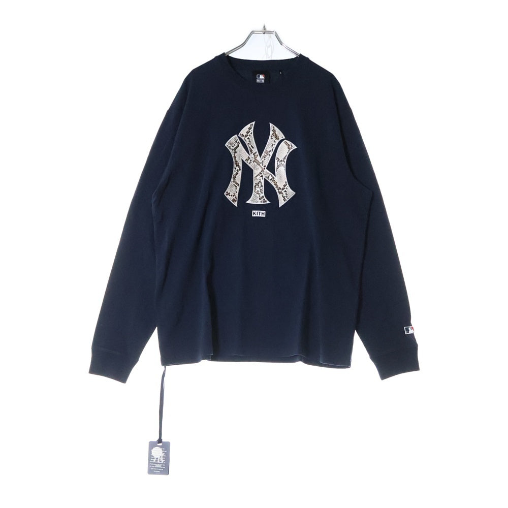 KITH(キス) 20AW ×Yankees Snake Logo L/S Tee ヤンキース スネークスキンロゴ 長袖Tシャツ ロンT ネイビー KH3708