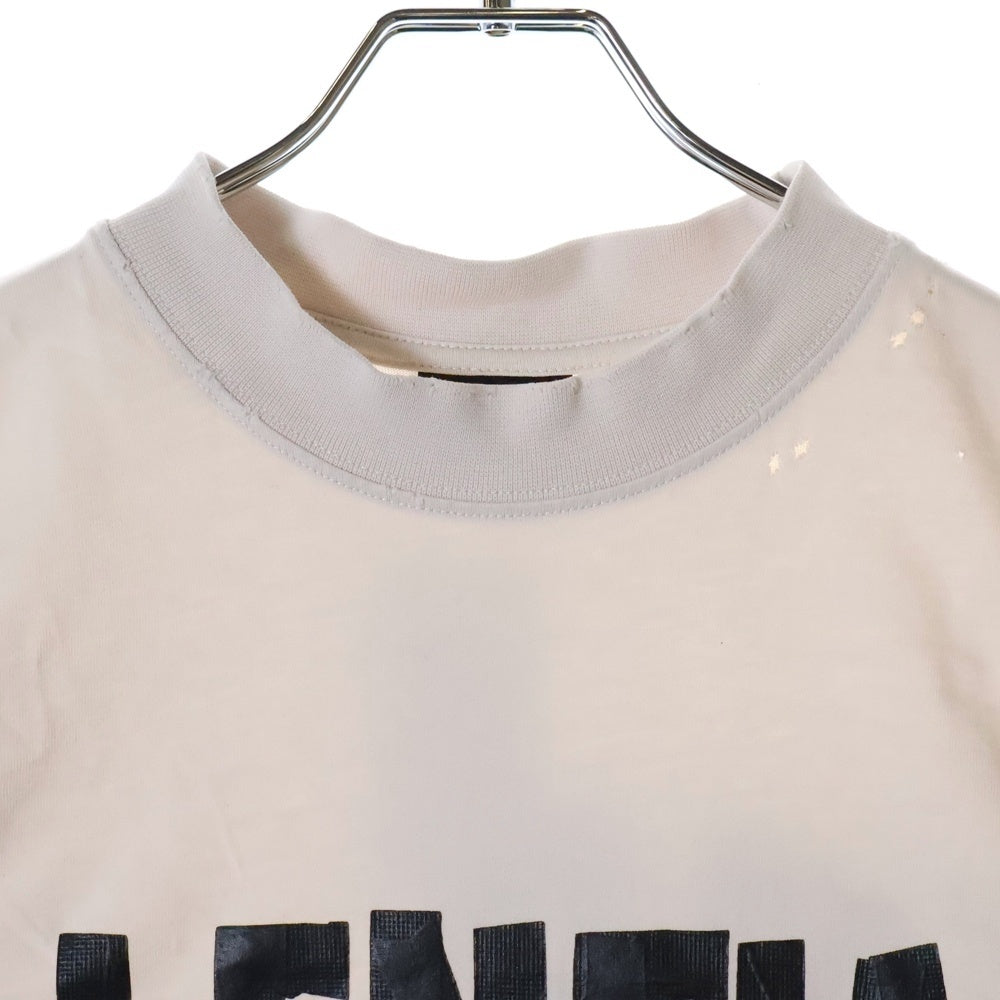 BALENCIAGA(バレンシアガ) 23SS TAPE MEDIUM FIT T-SHIRT ミディアムフィット ダメージ加工 テープロゴ クルーネック 半袖Tシャツ カットソー ホワイト 739784 TQVQ8