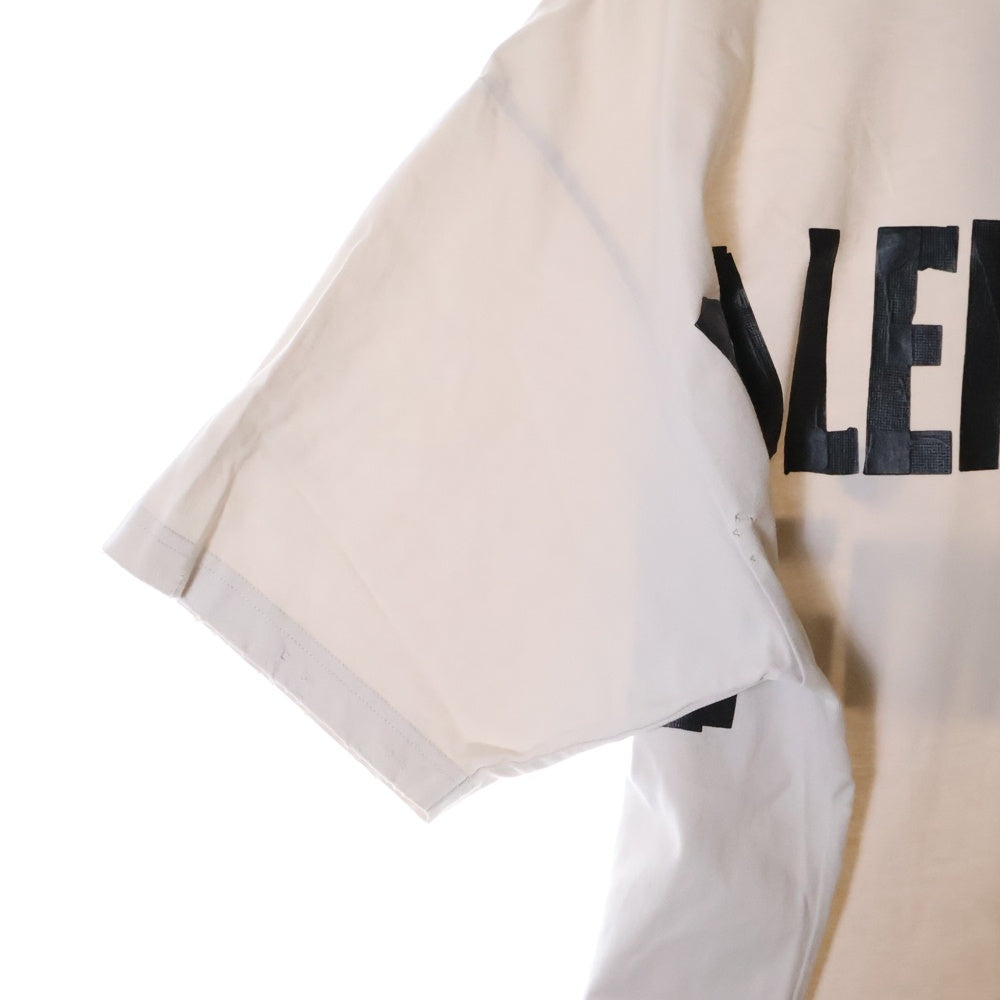 BALENCIAGA(バレンシアガ) 23SS TAPE MEDIUM FIT T-SHIRT ミディアムフィット ダメージ加工 テープロゴ クルーネック 半袖Tシャツ カットソー ホワイト 739784 TQVQ8