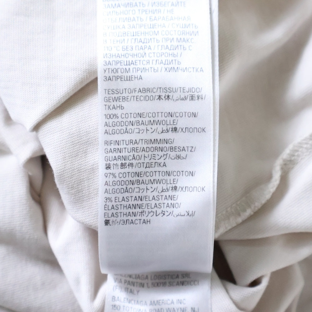 BALENCIAGA(バレンシアガ) 23SS TAPE MEDIUM FIT T-SHIRT ミディアムフィット ダメージ加工 テープロゴ クルーネック 半袖Tシャツ カットソー ホワイト 739784 TQVQ8