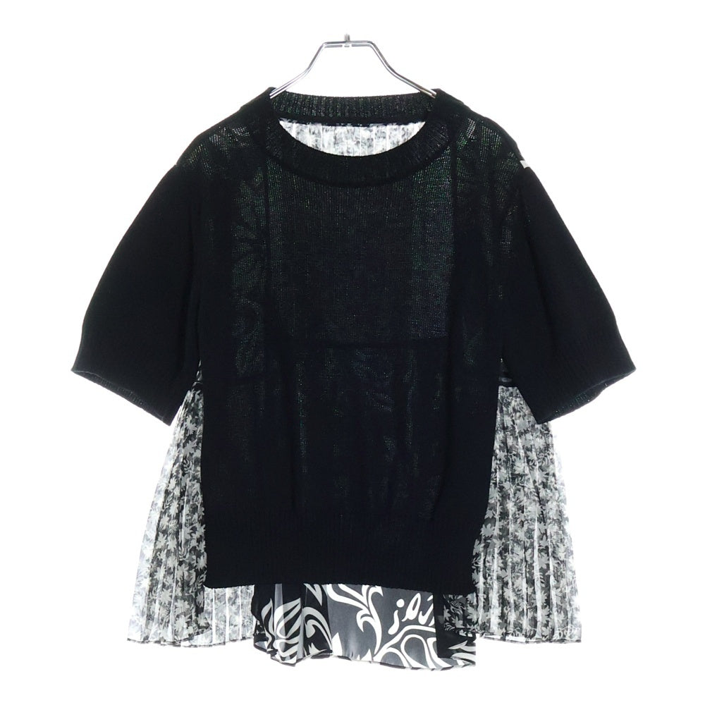 Sacai(サカイ) バックプリーツ 半袖ニットTシャツ ブラック レディース 24-07061