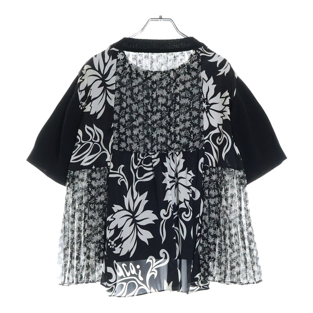 Sacai(サカイ) バックプリーツ 半袖ニットTシャツ ブラック レディース 24-07061