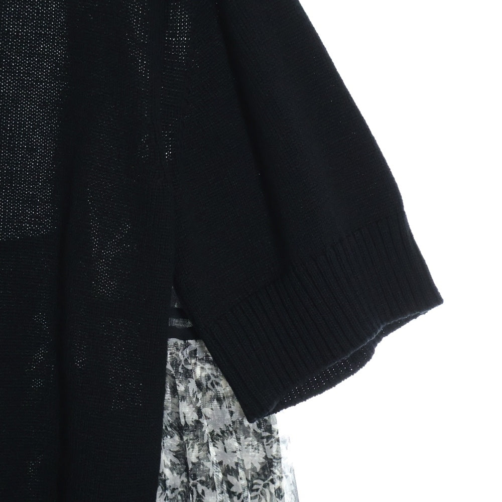 Sacai(サカイ) バックプリーツ 半袖ニットTシャツ ブラック レディース 24-07061