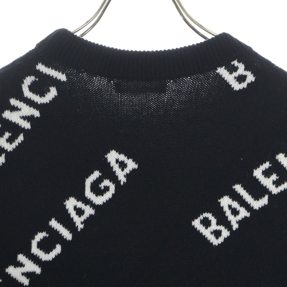 BALENCIAGA(バレンシアガ) ロゴ総柄デザイン クルーネックニット セーター ブラック 648433