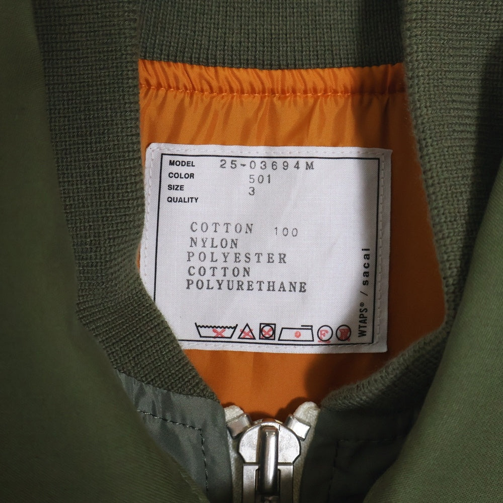 WTAPS(ダブルタップス) ×sacai Cotton Back Satin Jacket 02 ×サカイ コットンバックサテンジャケット 02 ドッキングミリタリージャケット 25-03694M オリーブ