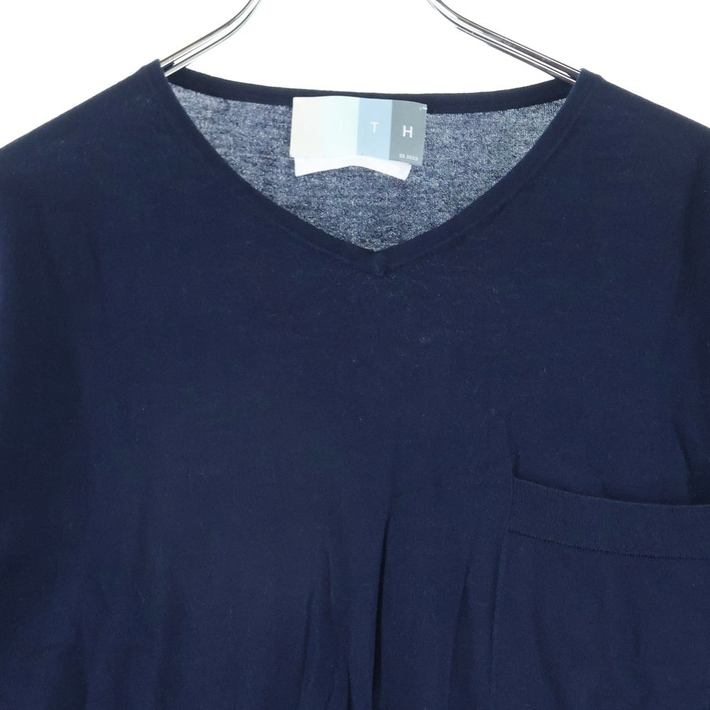 KITH(キス) 23SS Sylvan Knit V Neck T-Shirt ロゴ刺繍 半袖Tシャツ ネイビー KH030119