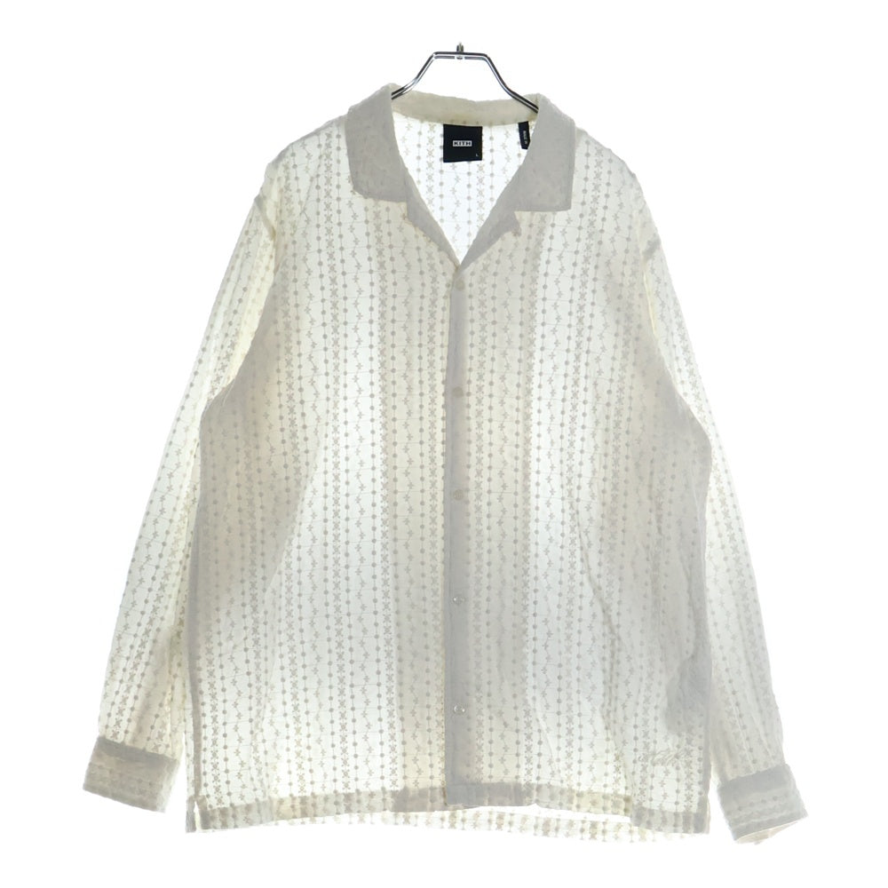 KITH(キス) Embroidered Voile L/S Thompson Camp Collar Shirt 刺繍半袖シャツ ホワイト KHM031064