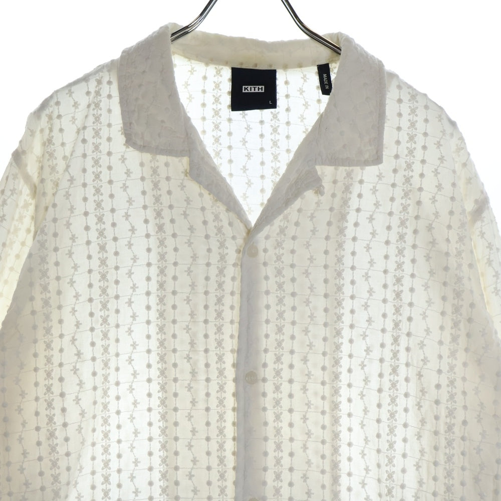 KITH(キス) Embroidered Voile L/S Thompson Camp Collar Shirt 刺繍半袖シャツ ホワイト KHM031064