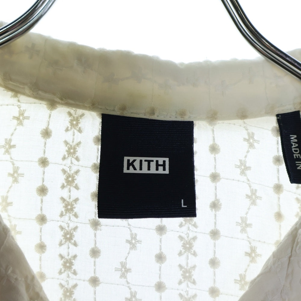 KITH(キス) Embroidered Voile L/S Thompson Camp Collar Shirt 刺繍半袖シャツ ホワイト KHM031064