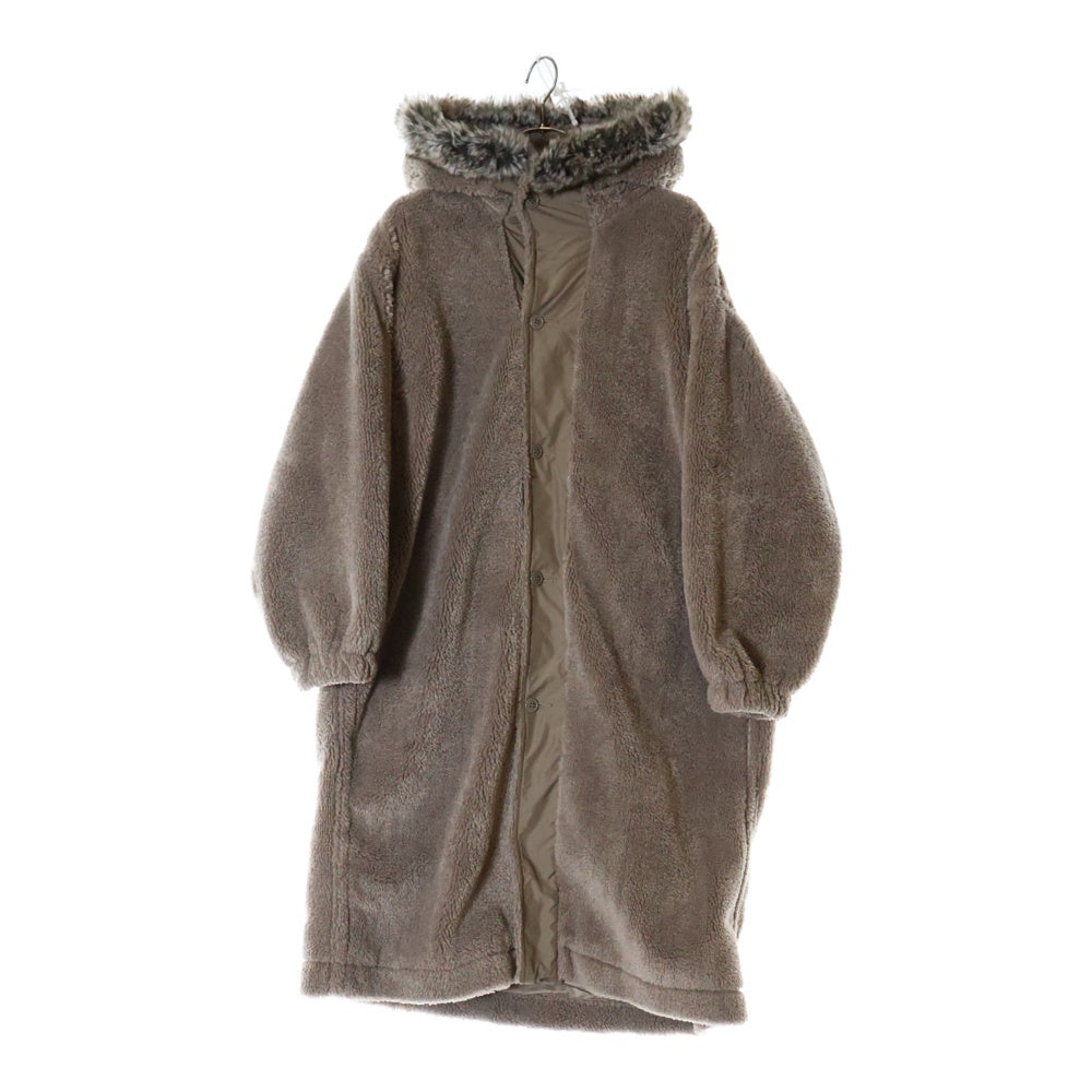 HYKE(ハイク) 20AW HOODED FAUX SHEARLING ファー付き ボアロングコート アウター ブラウン 17268