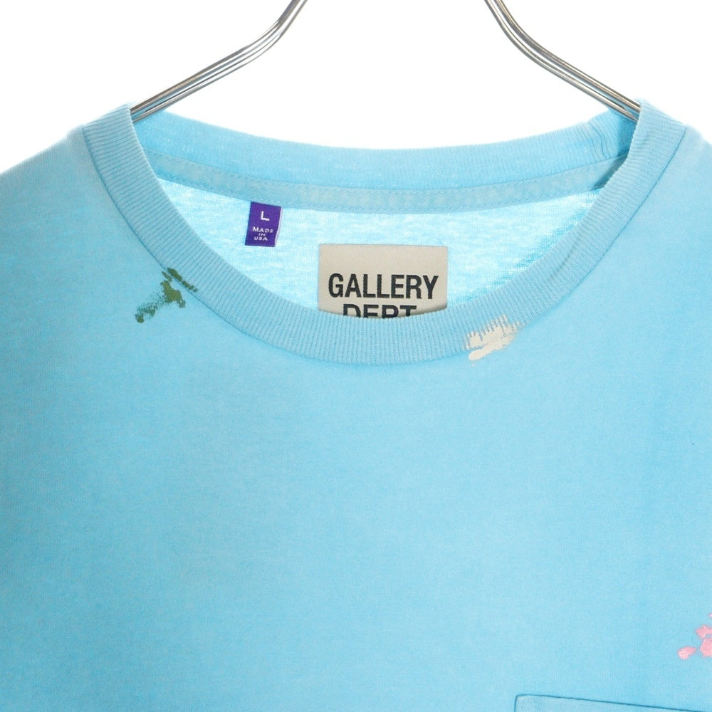 GALLERY DEPT.(ギャラリーデプト) Turquoise Paint Splatter Logo Tee 胸ポケット ロゴプリント ペイントデザイン半袖Tシャツ ターコイズ