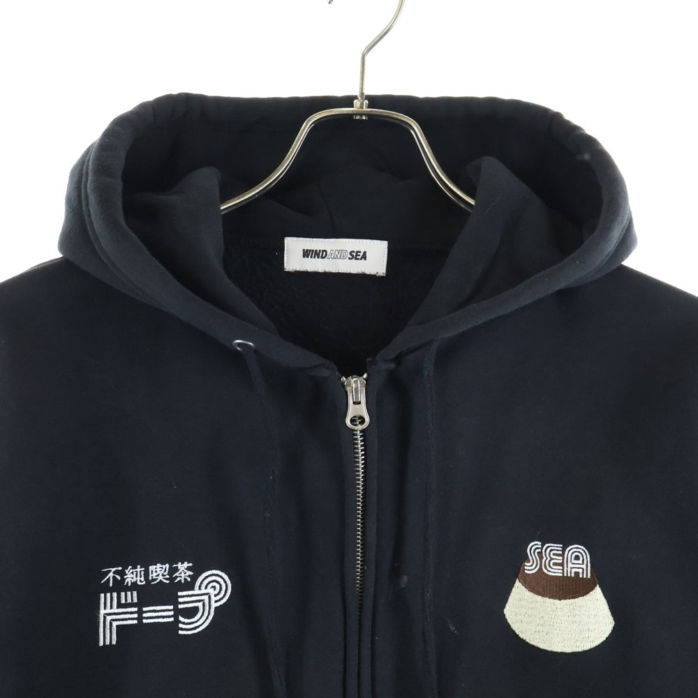 WIND AND SEA(ウィンダンシー) ロゴ刺繍 ジップアップフーディー パーカー ブラック WDS-KSDP-01