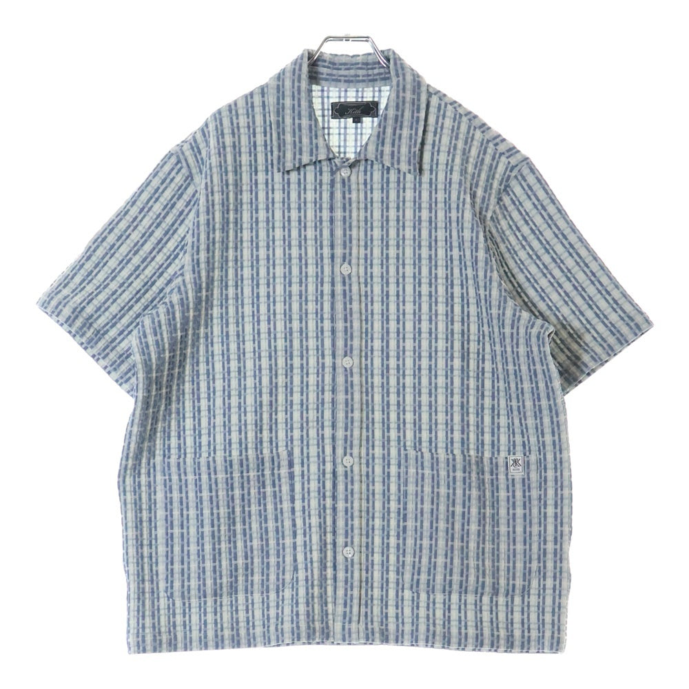 KITH(キス) 25SS Bubble Check Short Sleeve Boxy Collared Overshirt バブルチェック ショート スリーブ ボックスカラー オーバーシャツ 半袖シャツ ブルー