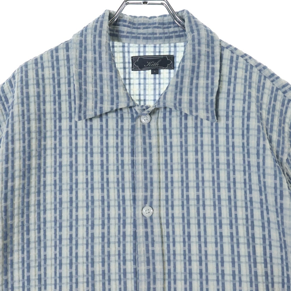 KITH(キス) 25SS Bubble Check Short Sleeve Boxy Collared Overshirt バブルチェック ショート スリーブ ボックスカラー オーバーシャツ 半袖シャツ ブルー