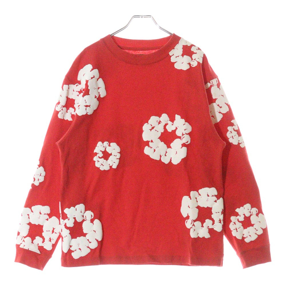 DENIM TEARS(デニムティアーズ) Long Sleeve Cotton Wreath T-shirt ロングスリーブ コットン 長袖Tシャツ レッド/ホワイト