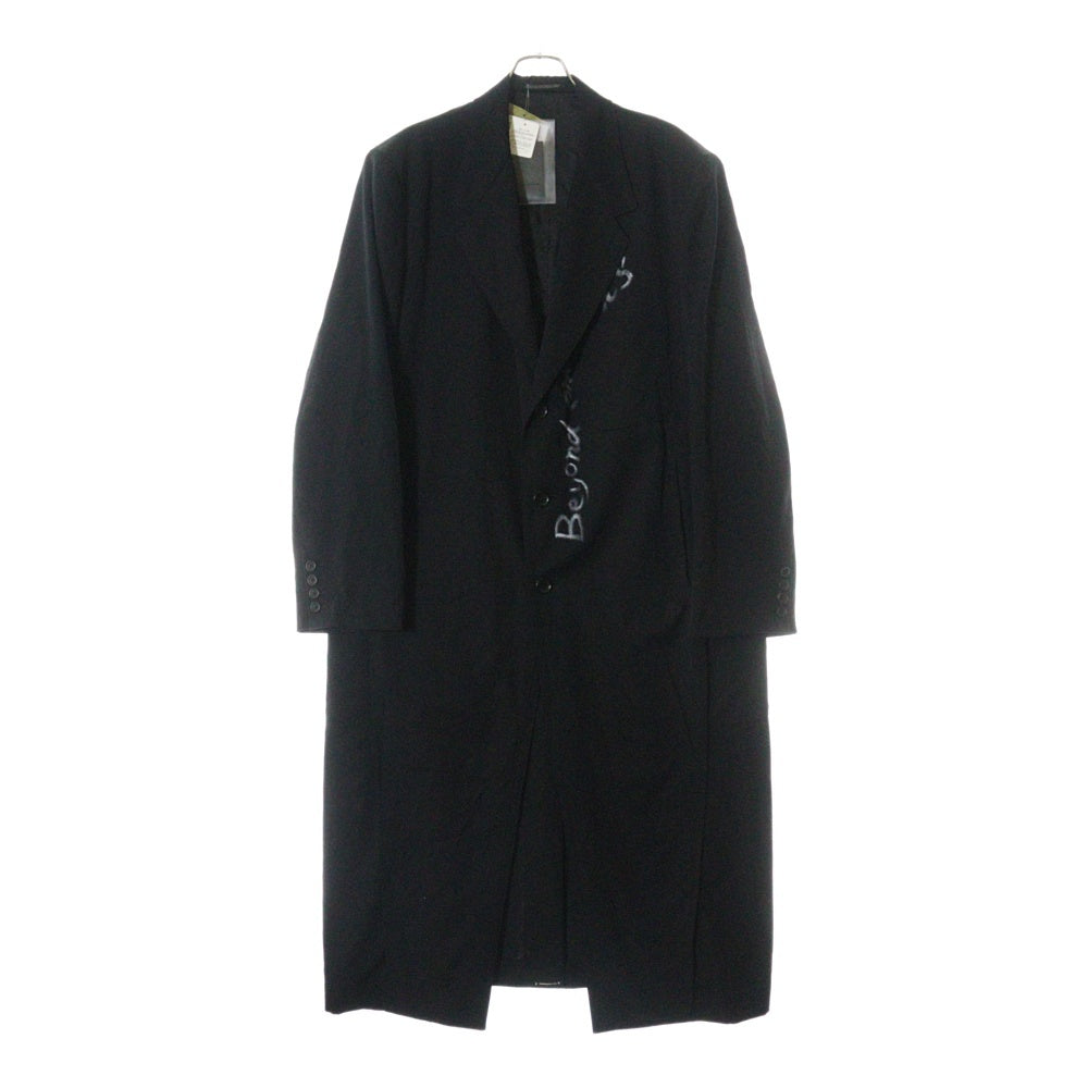 Yohji Yamamoto POUR HOMME(ヨウジヤマモト プールオム) 23SS 心しずかに… シワギャバダブルレイヤードコート メッセージプリントロングコート HZ-J12-100-2 ブラック