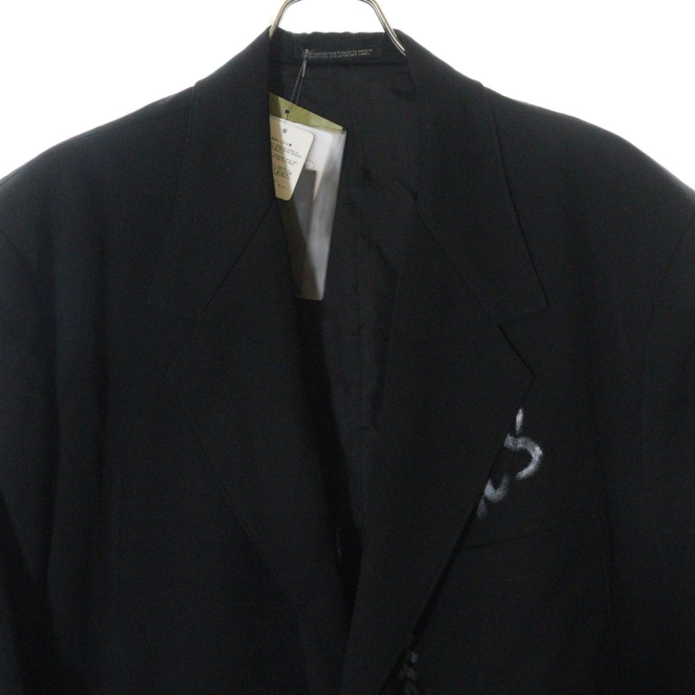 Yohji Yamamoto POUR HOMME(ヨウジヤマモト プールオム) 23SS 心しずかに… シワギャバダブルレイヤードコート メッセージプリントロングコート HZ-J12-100-2 ブラック