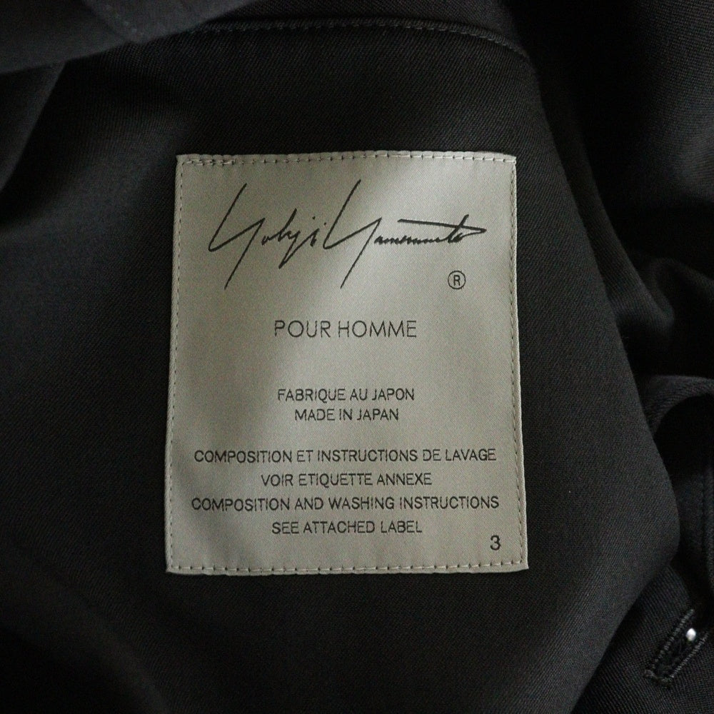 Yohji Yamamoto POUR HOMME(ヨウジヤマモト プールオム) 23SS 心しずかに… シワギャバダブルレイヤードコート メッセージプリントロングコート HZ-J12-100-2 ブラック