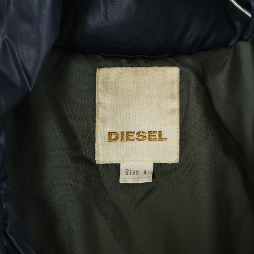 DIESEL(ディーゼル) ロゴパッチジップアップナイロンダウンジャケット ブラック
