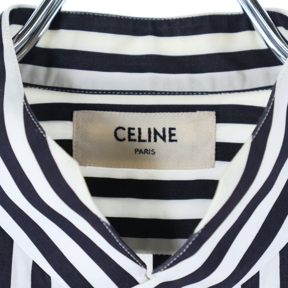 CELINE(セリーヌ) ノーカラー ストライプ クラシック長袖シャツ ブラック/ホワイト 2C083327D