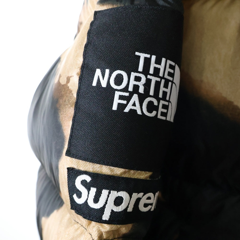 SUPREME(シュプリーム) 21AW ×THE NORTH FACE Bleached Denim Print Nuptse Jacket ノースフェイス ブリーチデニムプリント ヌプシ ダウンジャケット ブラック/ベージュ ND52100I