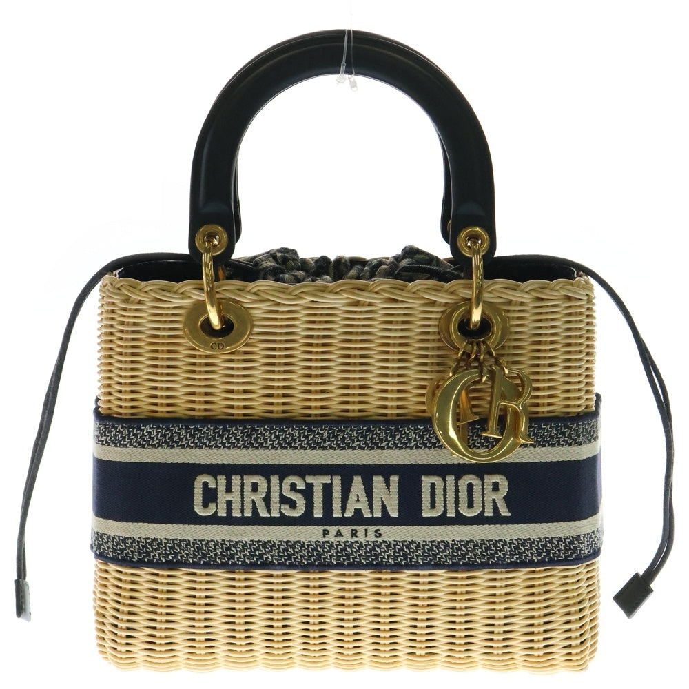 Christian Dior(クリスチャンディオール) LADY DIOR ミディアム ウィッカー かごバッグ ネイビー/ブラウン