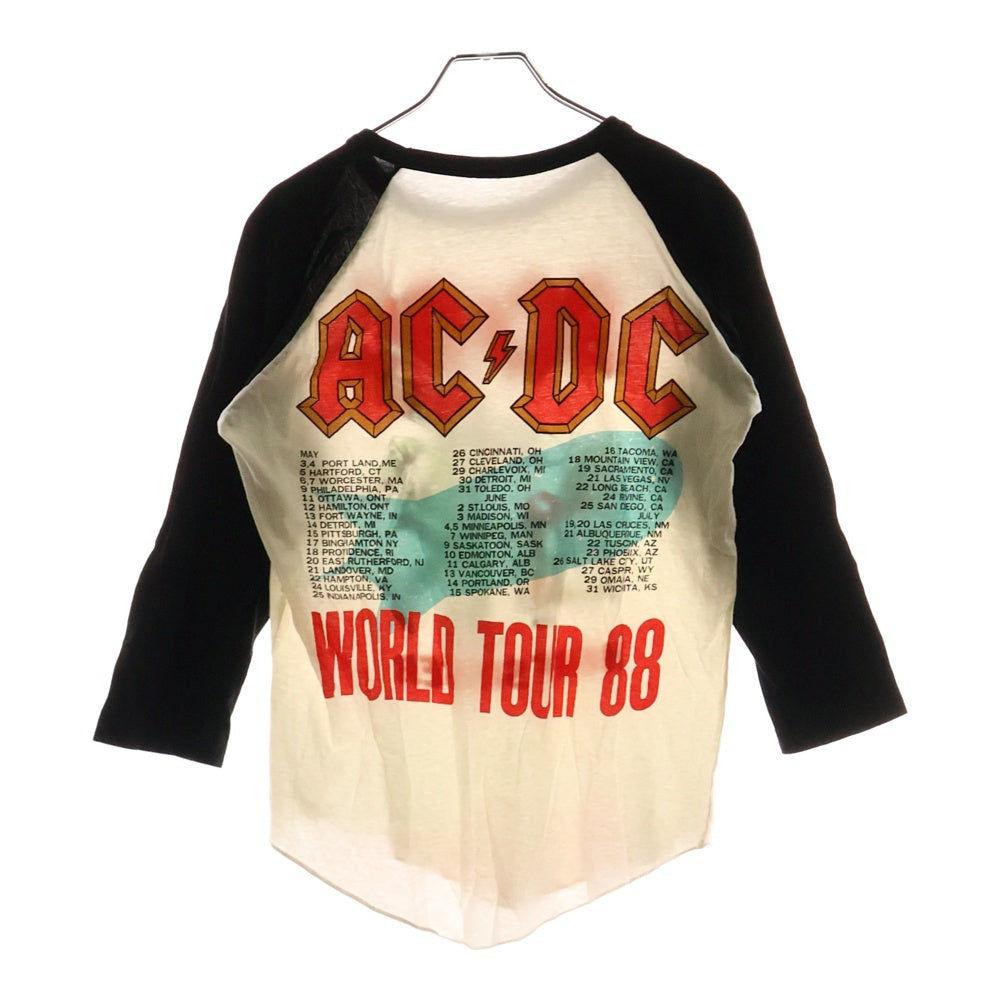 VINTAGE(ヴィンテージ) 80s AC/DC ラグラン プリント 半袖カットソー クルーネック Tシャツ ホワイト/ブラック