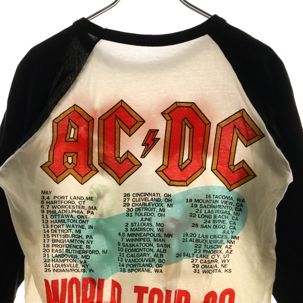 VINTAGE(ヴィンテージ) 80s AC/DC ラグラン プリント 半袖カットソー クルーネック Tシャツ ホワイト/ブラック