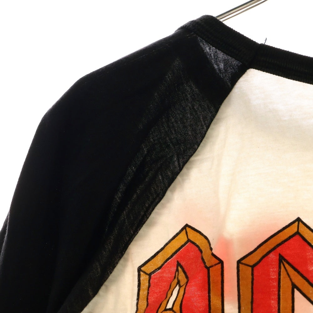 VINTAGE(ヴィンテージ) 80s AC/DC ラグラン プリント 半袖カットソー クルーネック Tシャツ ホワイト/ブラック