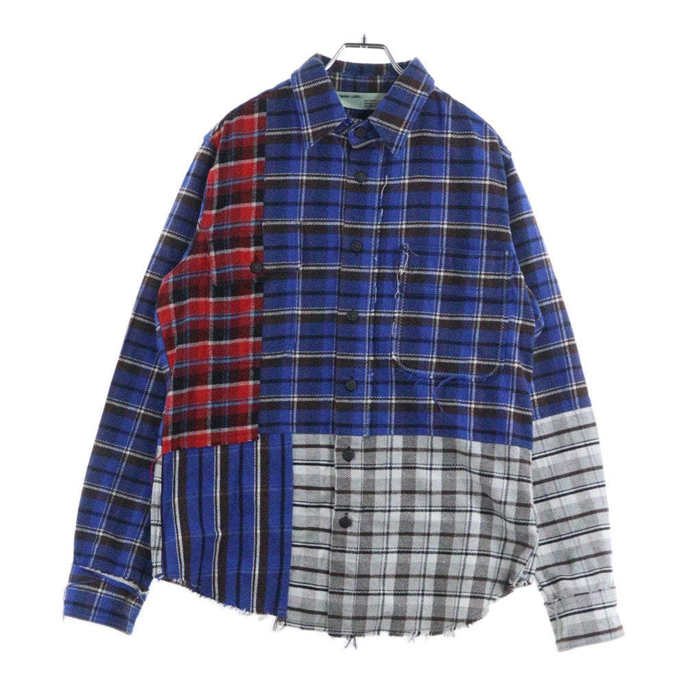 OFF-WHITE(オフホワイト) 18AW Patchwork Flannel Shirt パッチワーク 長袖ネルシャツ チェックシャツ ブルー OMGA072F18A27005
